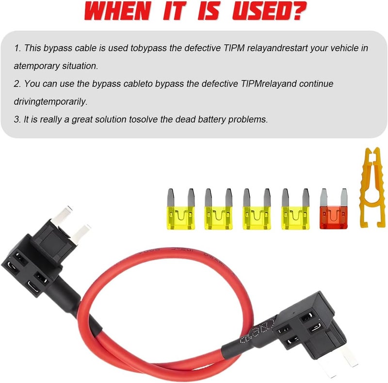 Sandfren Car TIPM Bypass Cable, Repair Fuel Pump Relay Kit, Vehicle Fuel Pump Relay Wiring Set with 5Pcs Fuses Clip, Auto Fuse Holder Adapter Accessories Compatible with 1500 2500 3500 - Image 4